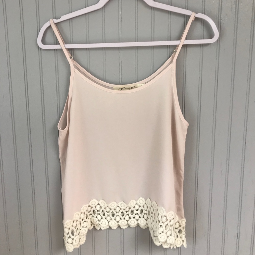 Pale Pink Sheer Tank Top with White Lace Bottom
